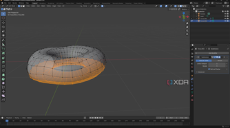 Proportional editing enabled in Blender, donut shape in canvas