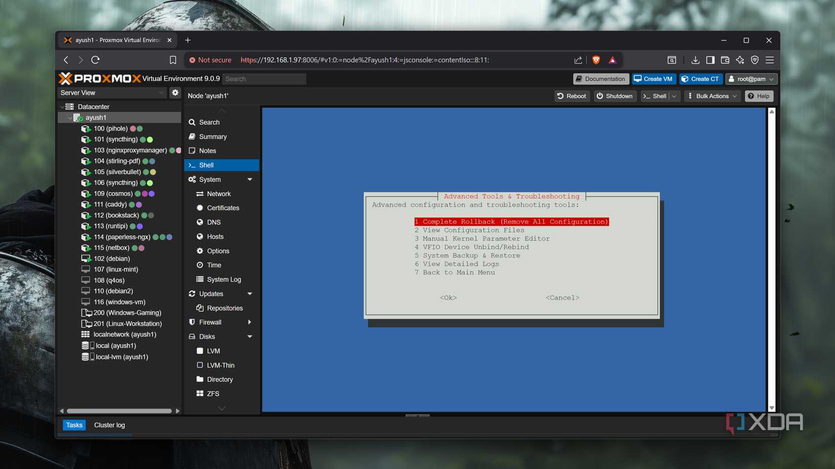 The troubleshooting options in PECU