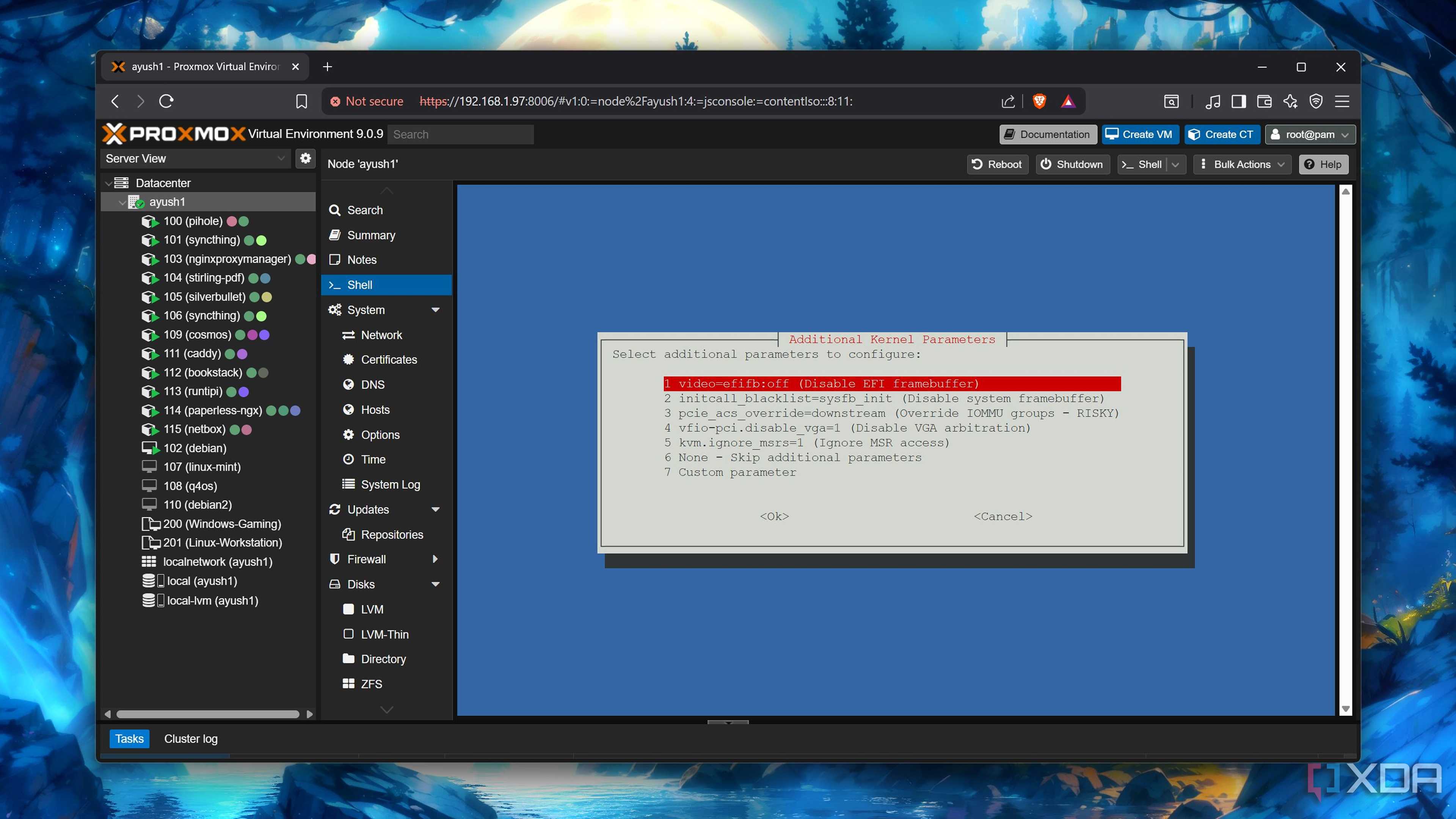 Choosing additional kernel parameters in PECU