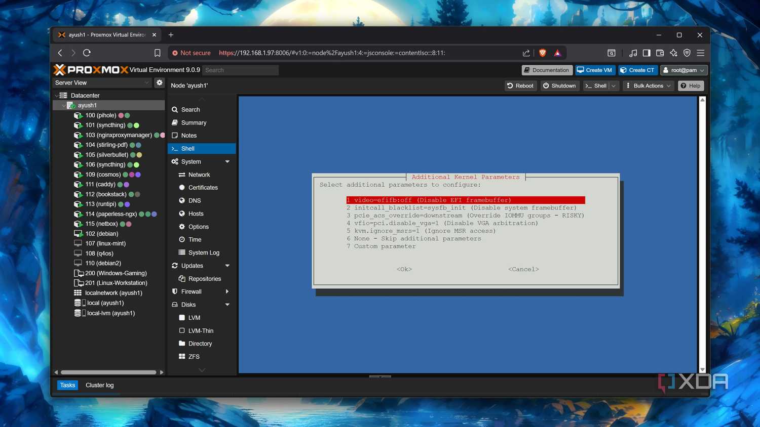 Choosing additional kernel parameters in PECU