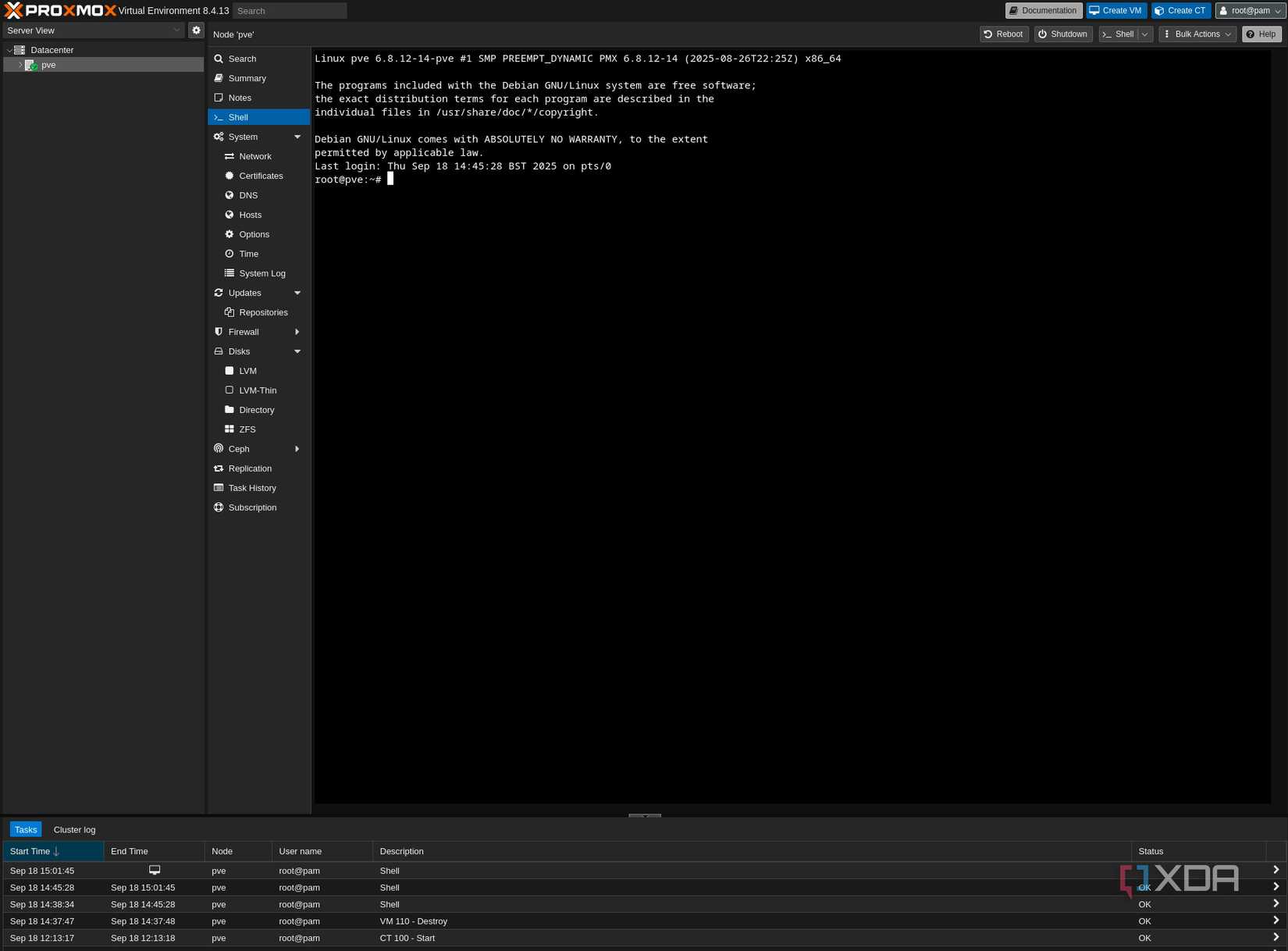 Proxmox shell