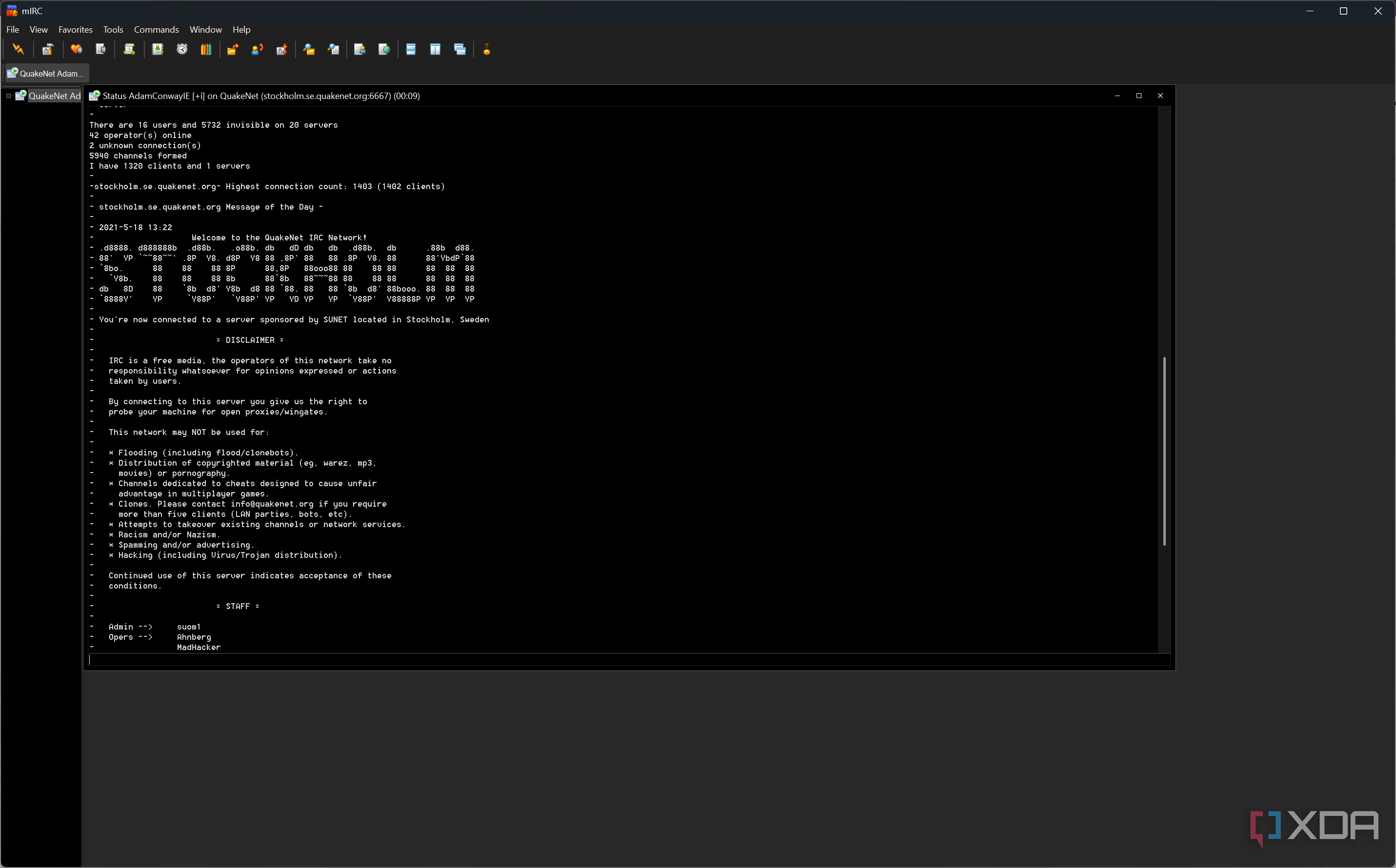 QuakeNet IRC join message, the "Message of the Day"