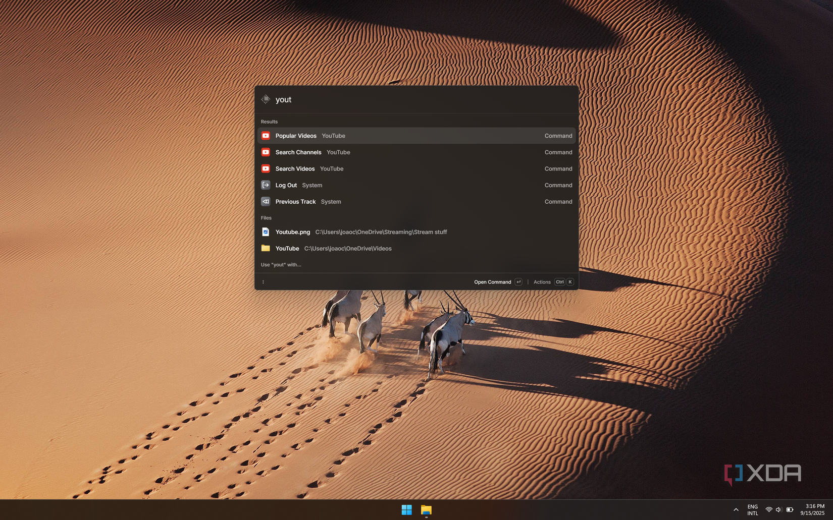 Screenshot of Raycast on Windows 11 showing search results for extensions