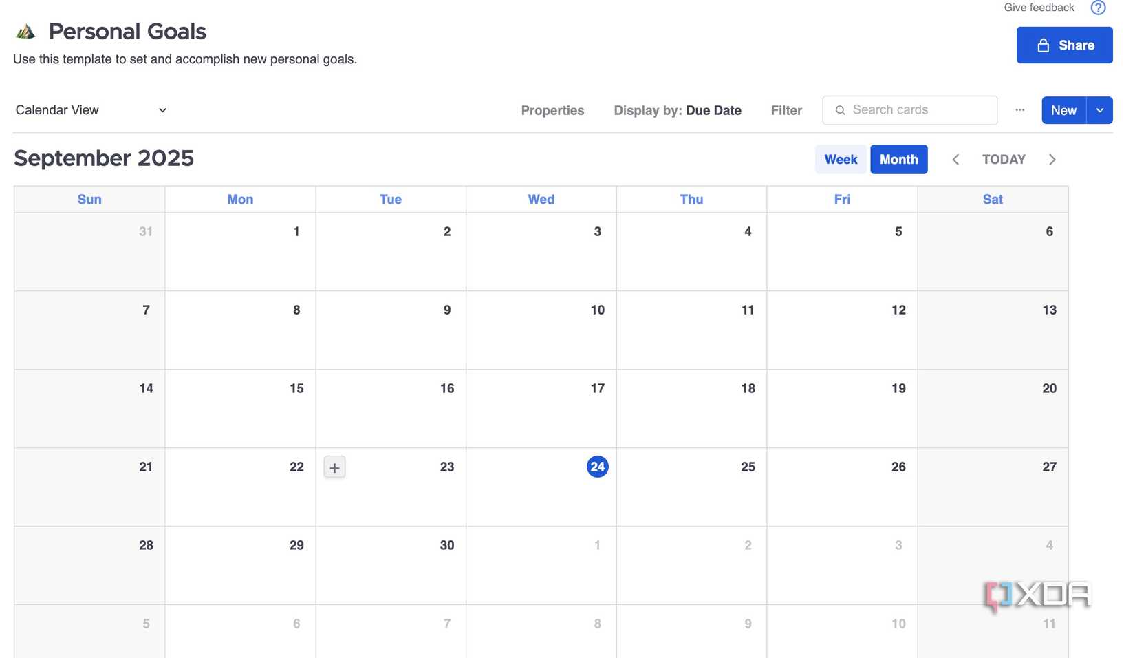 Focalboard calendar view