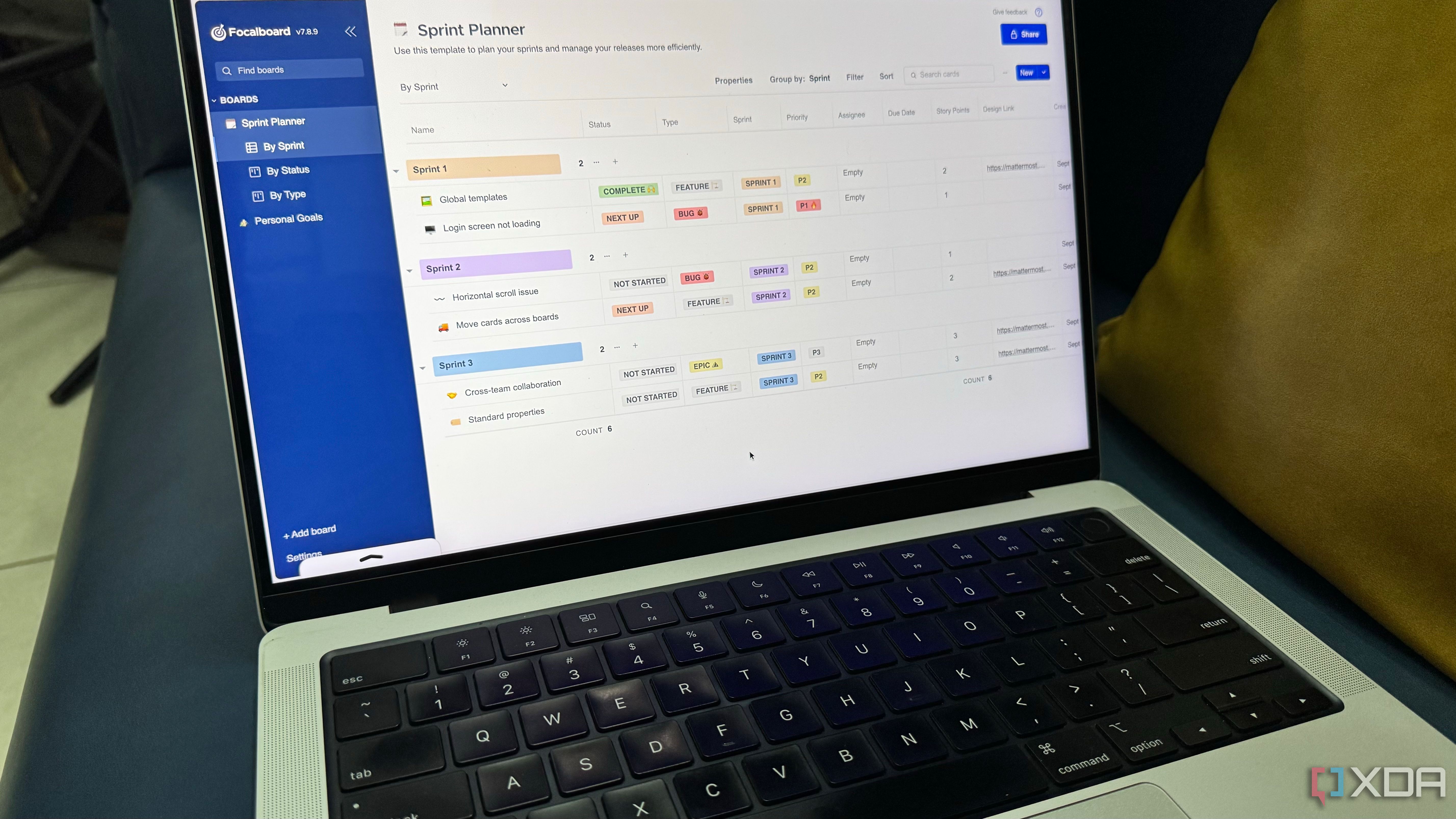 Focalboard on laptop display