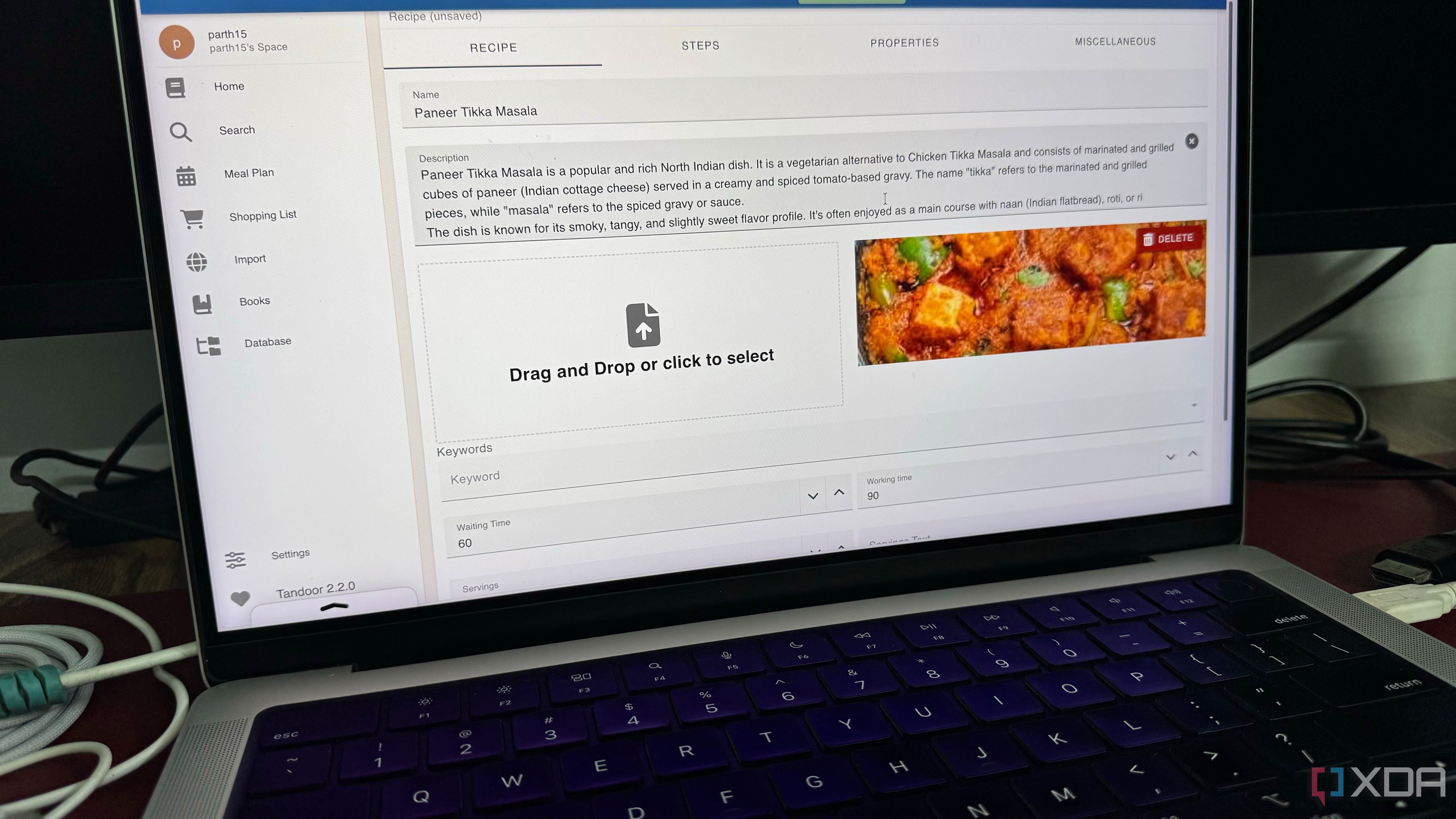 Tandoor on a laptop display