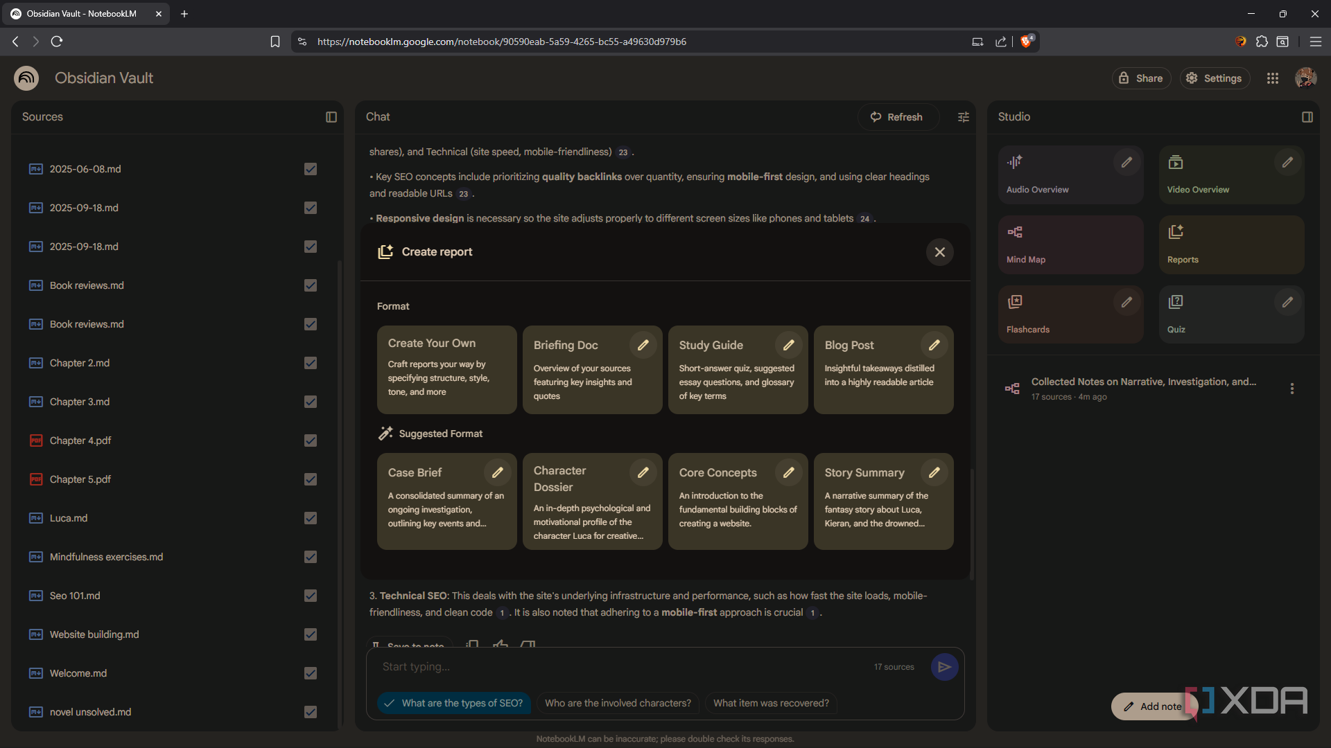 Report options in NotebookLM