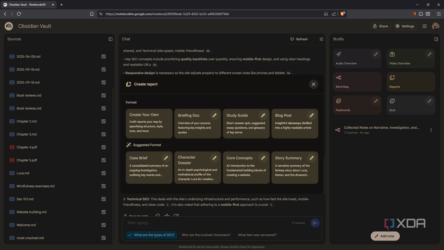Report options in NotebookLM