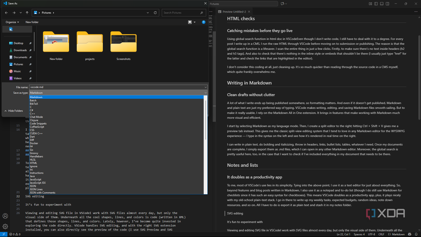 Save the Markdown file in VSCode