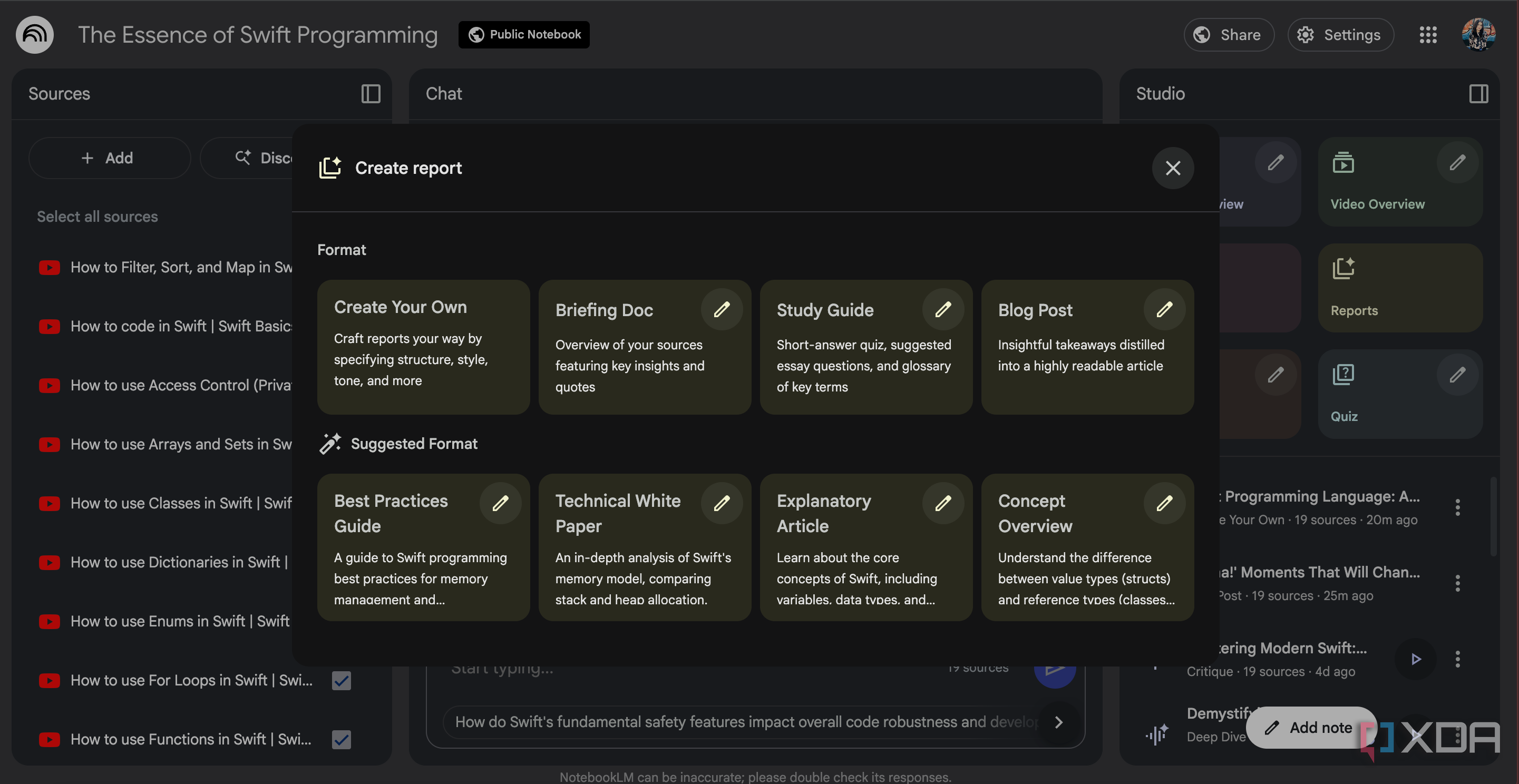NotebookLM new Report options based on my notebook