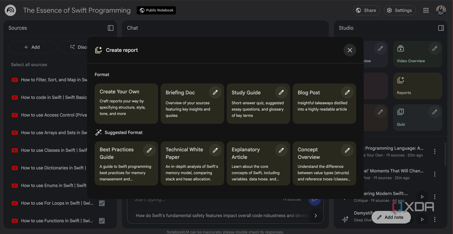 NotebookLM new Report options based on my notebook