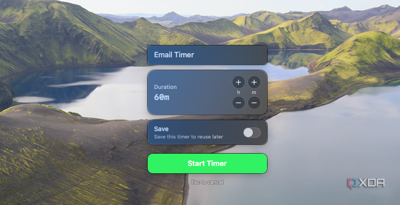 A screenshot of a specific timer being created in Liquid Timer.