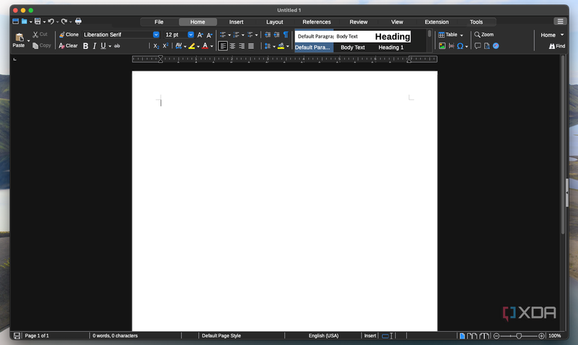 A screenshot of a blank LibreOffice document. 