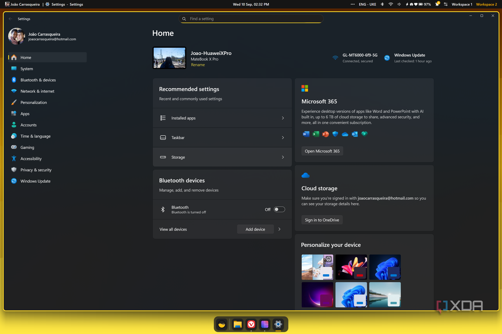 Screenshot of a Windows 11 desktop with Seelen UI set to use Workspace 2