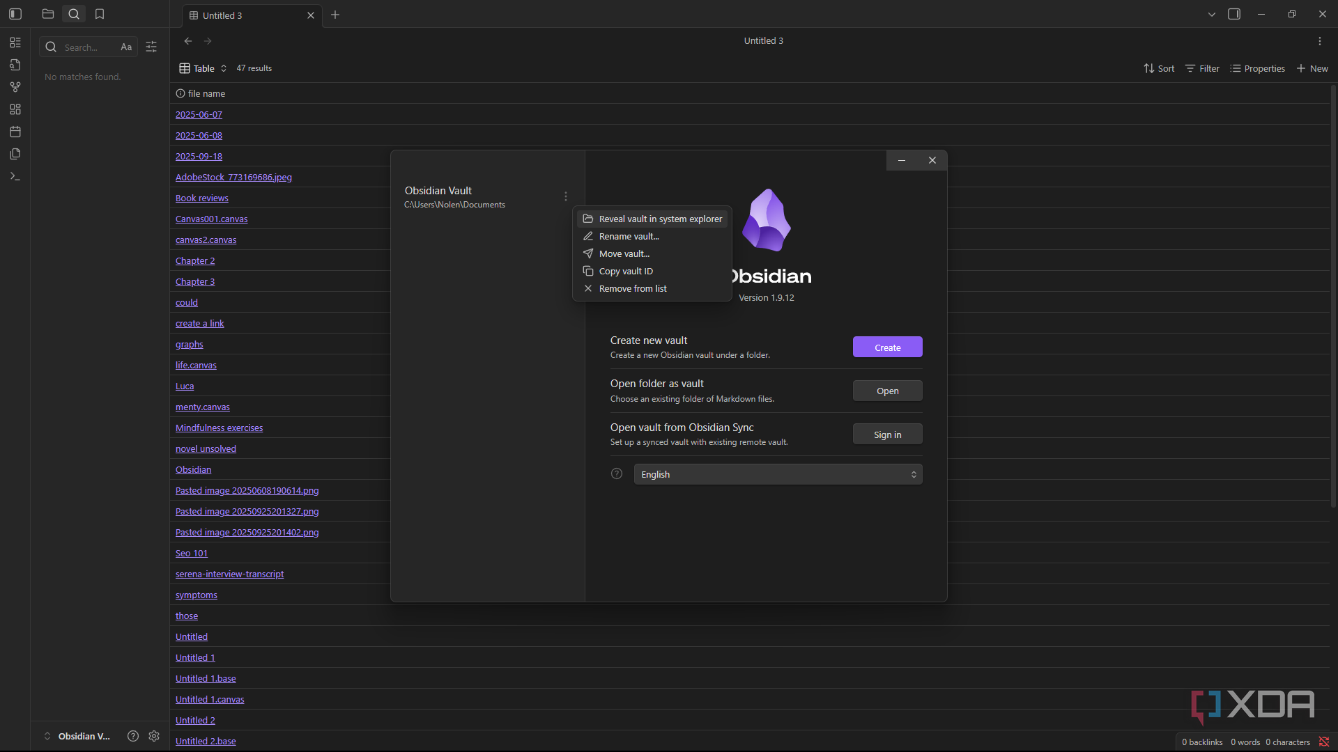 Selecting vault in Obsidian