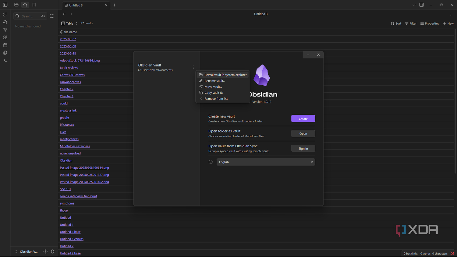Selecting vault in Obsidian