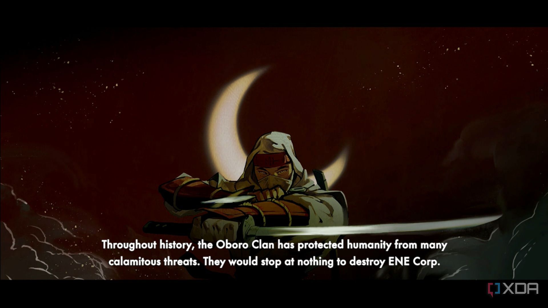 A screenshot of a cutscene with Joe in Shinobi: Art of Vengeance