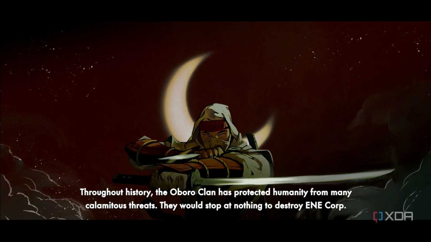 A screenshot of a cutscene with Joe in Shinobi: Art of Vengeance