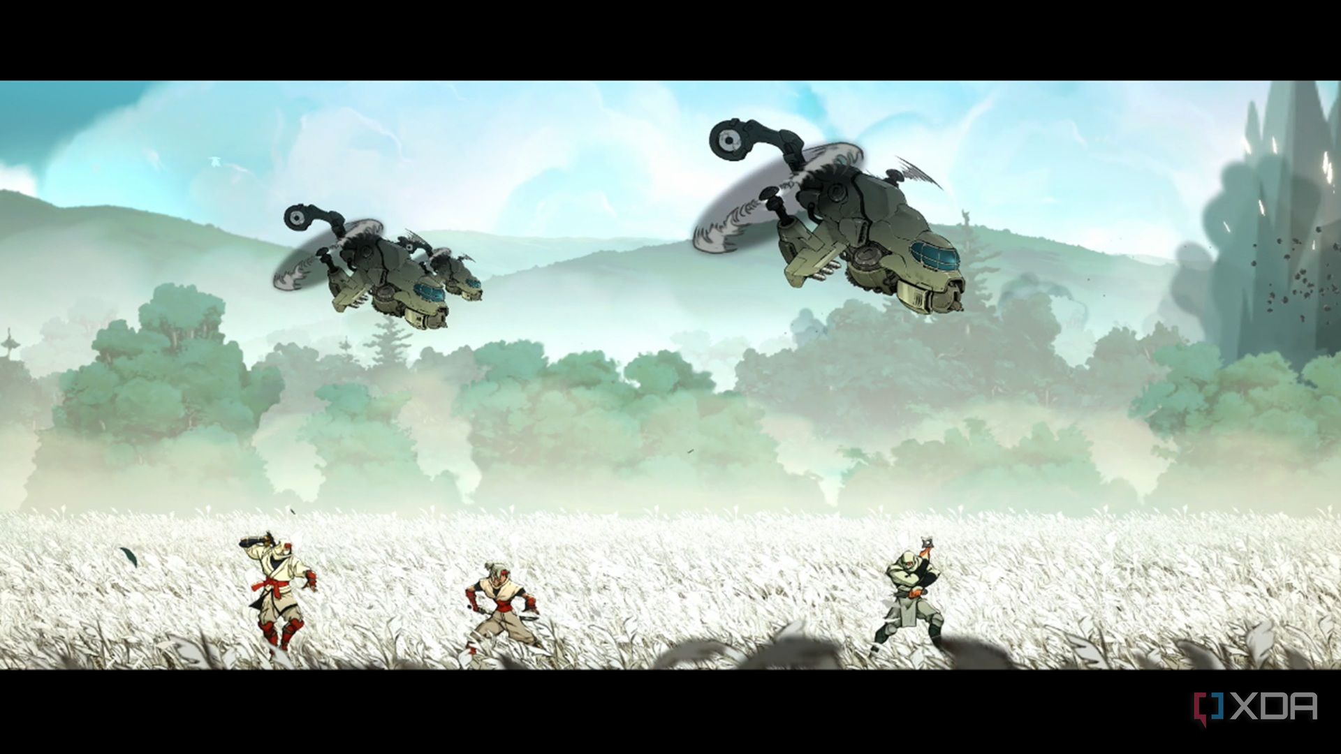 A screenshot of Joe and the EME Corp in Shinobi: Art of Vengeance