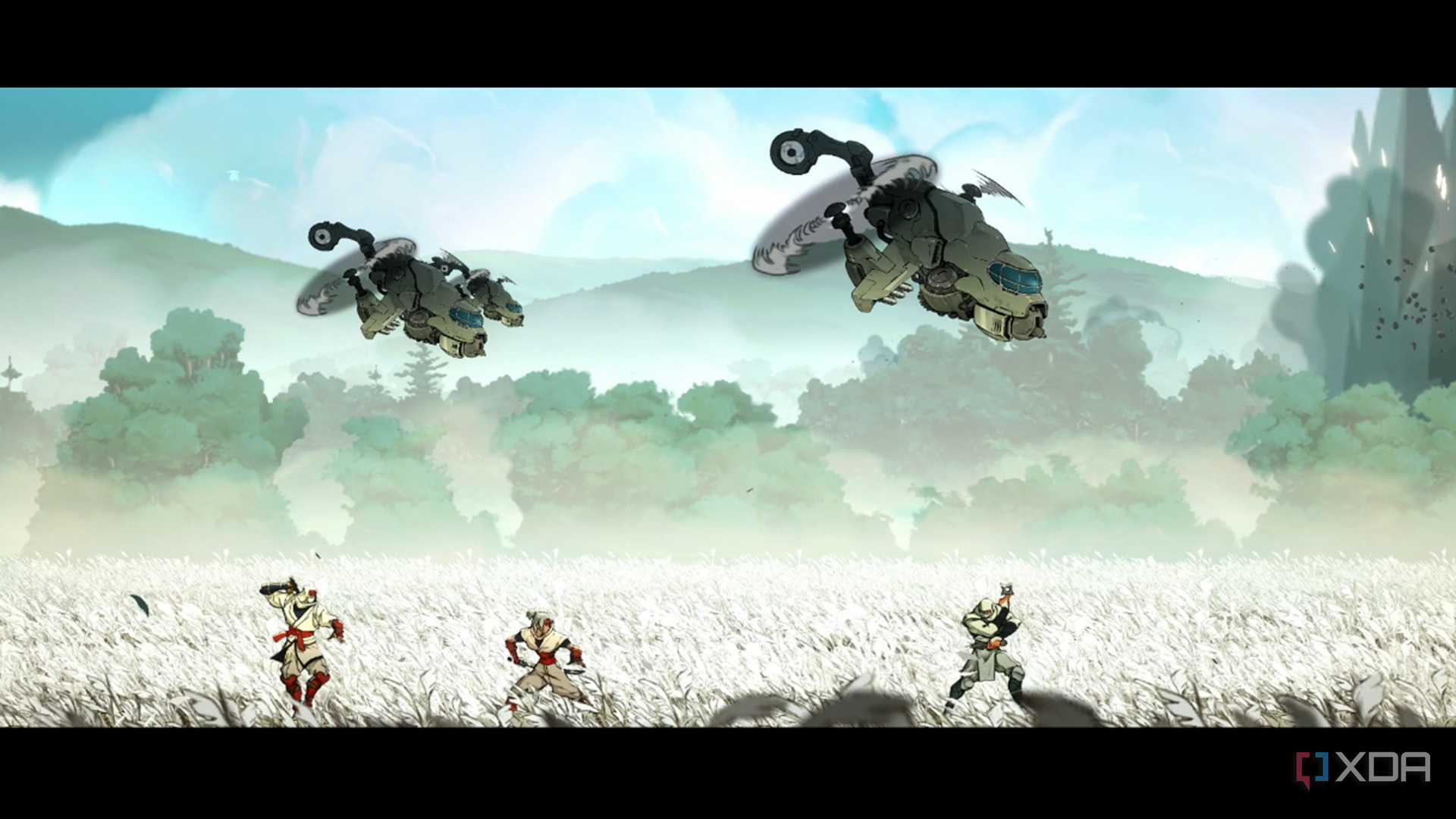 A screenshot of Joe and the EME Corp in Shinobi: Art of Vengeance