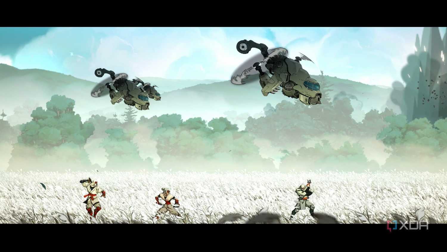 A screenshot of Joe and the EME Corp in Shinobi: Art of Vengeance