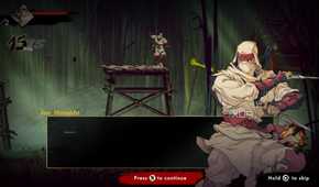 A screenshot of a dialogue scene in Shinobi: Art of Vengeance