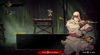 A screenshot of a dialogue scene in Shinobi: Art of Vengeance