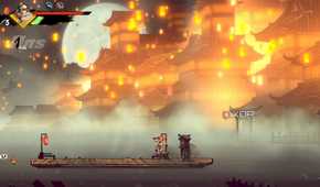A screenshot of Joe visiting a city with lanterns in Shinobi: Art of Vengeance