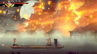 A screenshot of Joe visiting a city with lanterns in Shinobi: Art of Vengeance