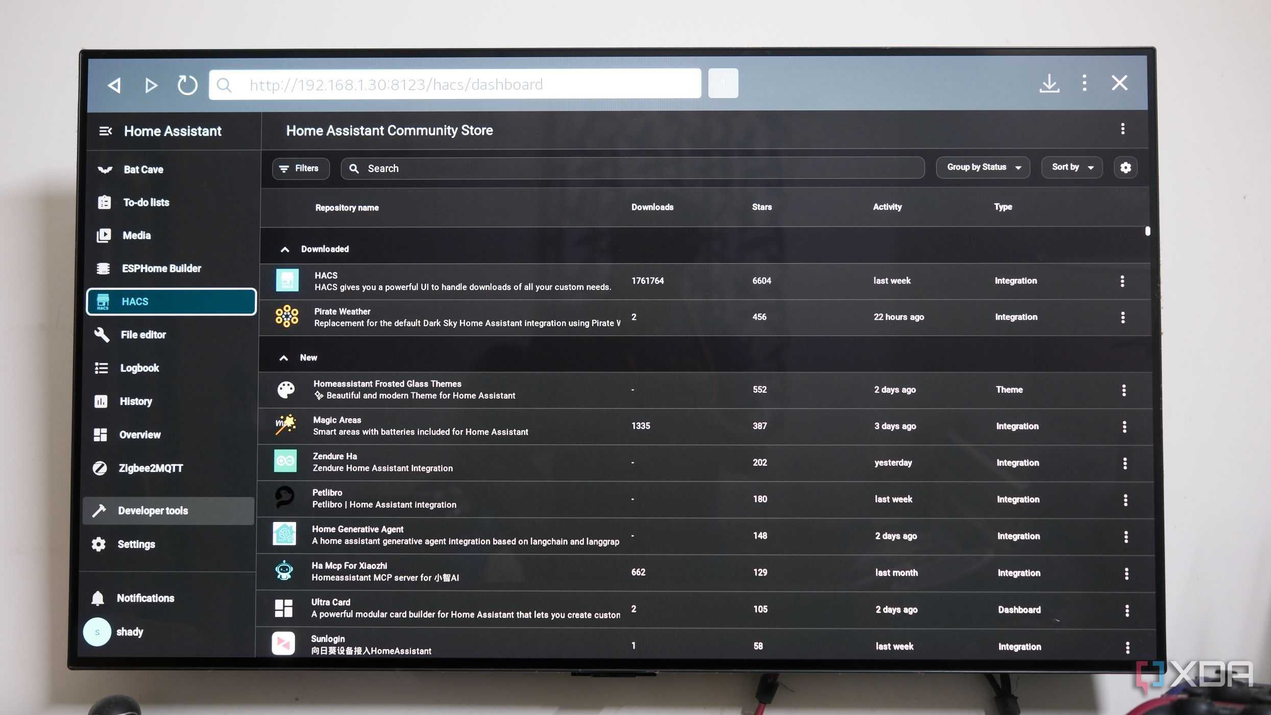 HACS view in Home Assistant on TV