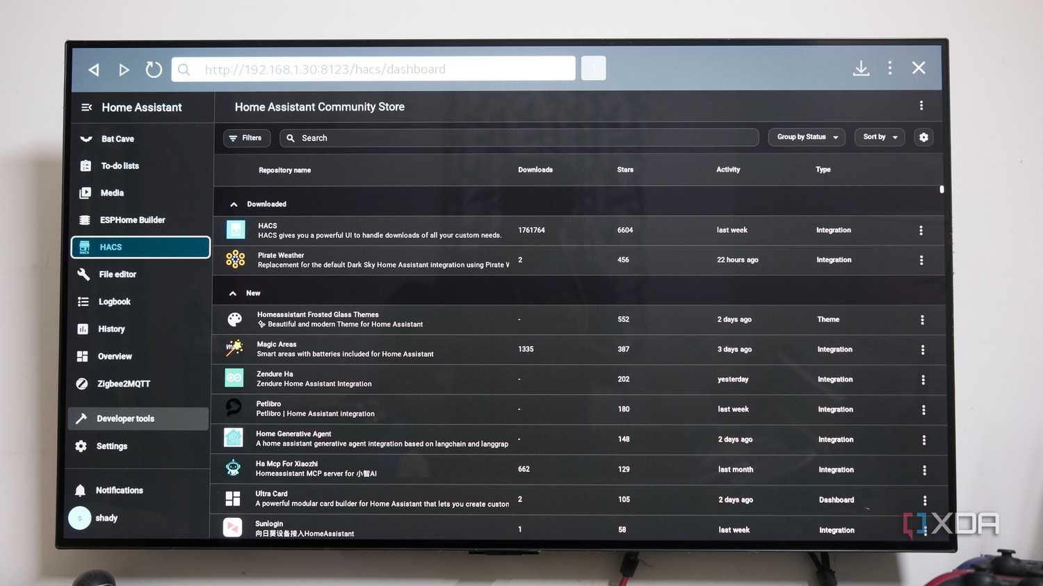 HACS view in Home Assistant on TV