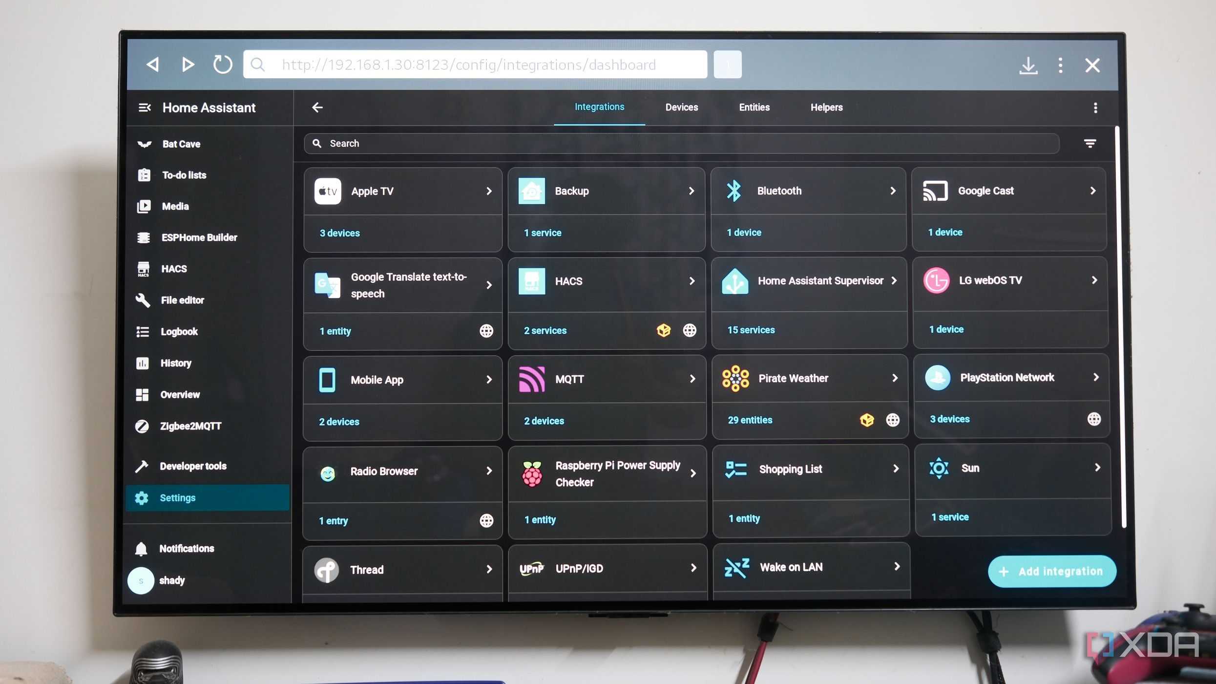 List of Integrations in Home Assistant on TV