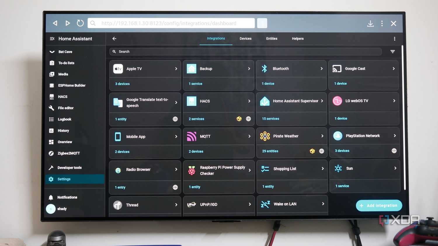 List of Integrations in Home Assistant on TV