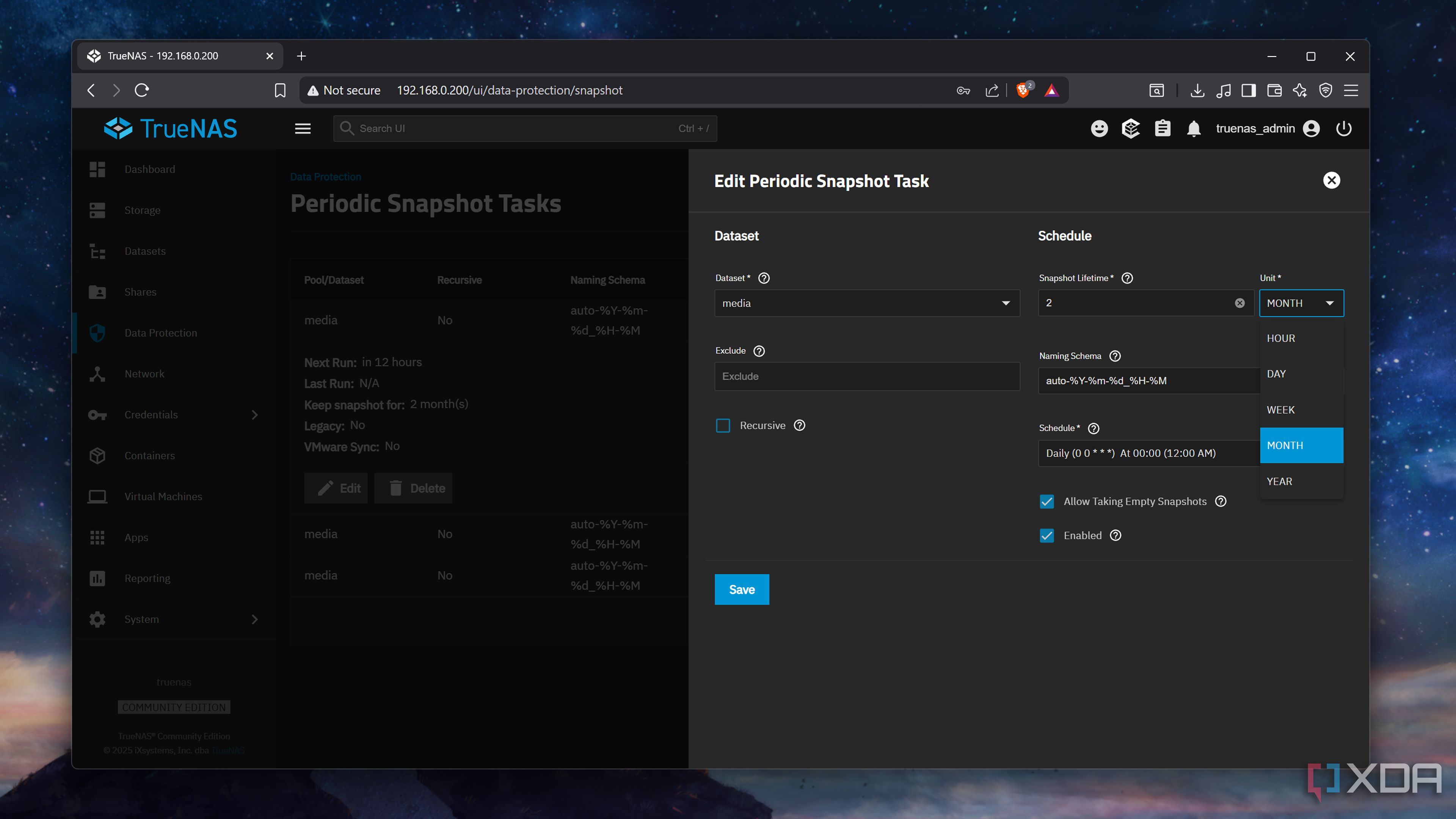 Editing a Periodic Snapshot Task