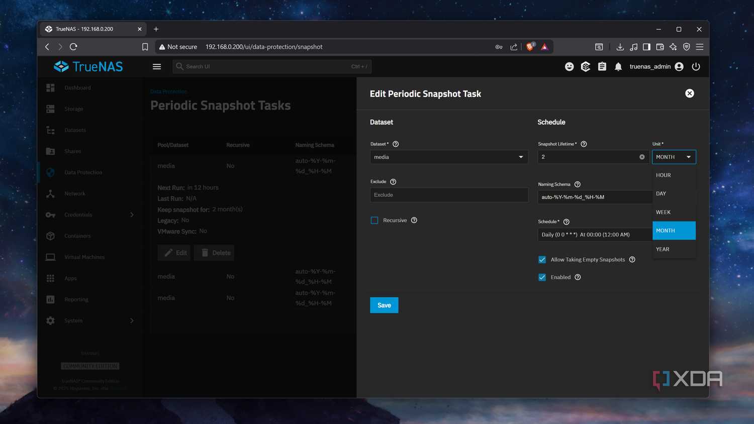 Editing a Periodic Snapshot Task