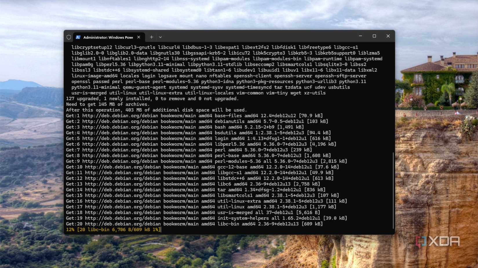 terminal window updating debian installation