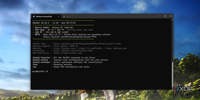 screenshot of sshing dietpi windows powershell