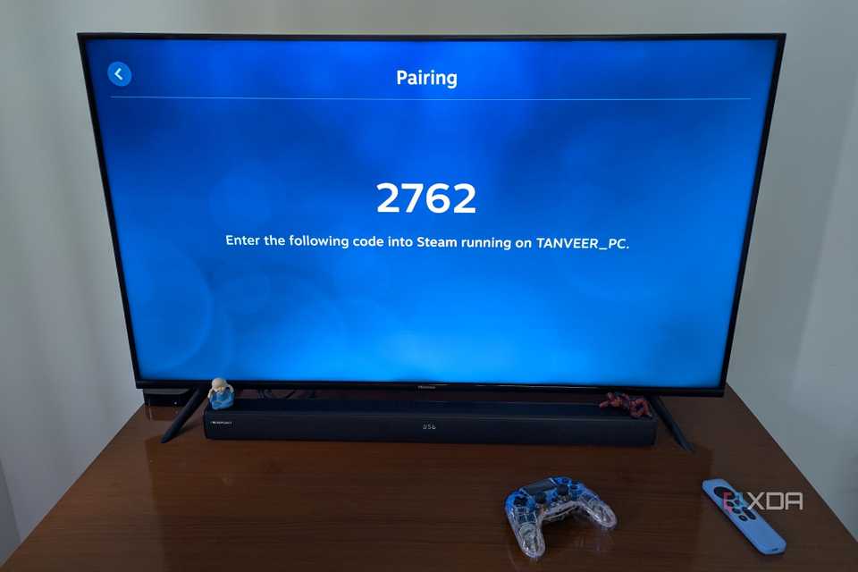 Steam Link on Apple TV showing pairing code