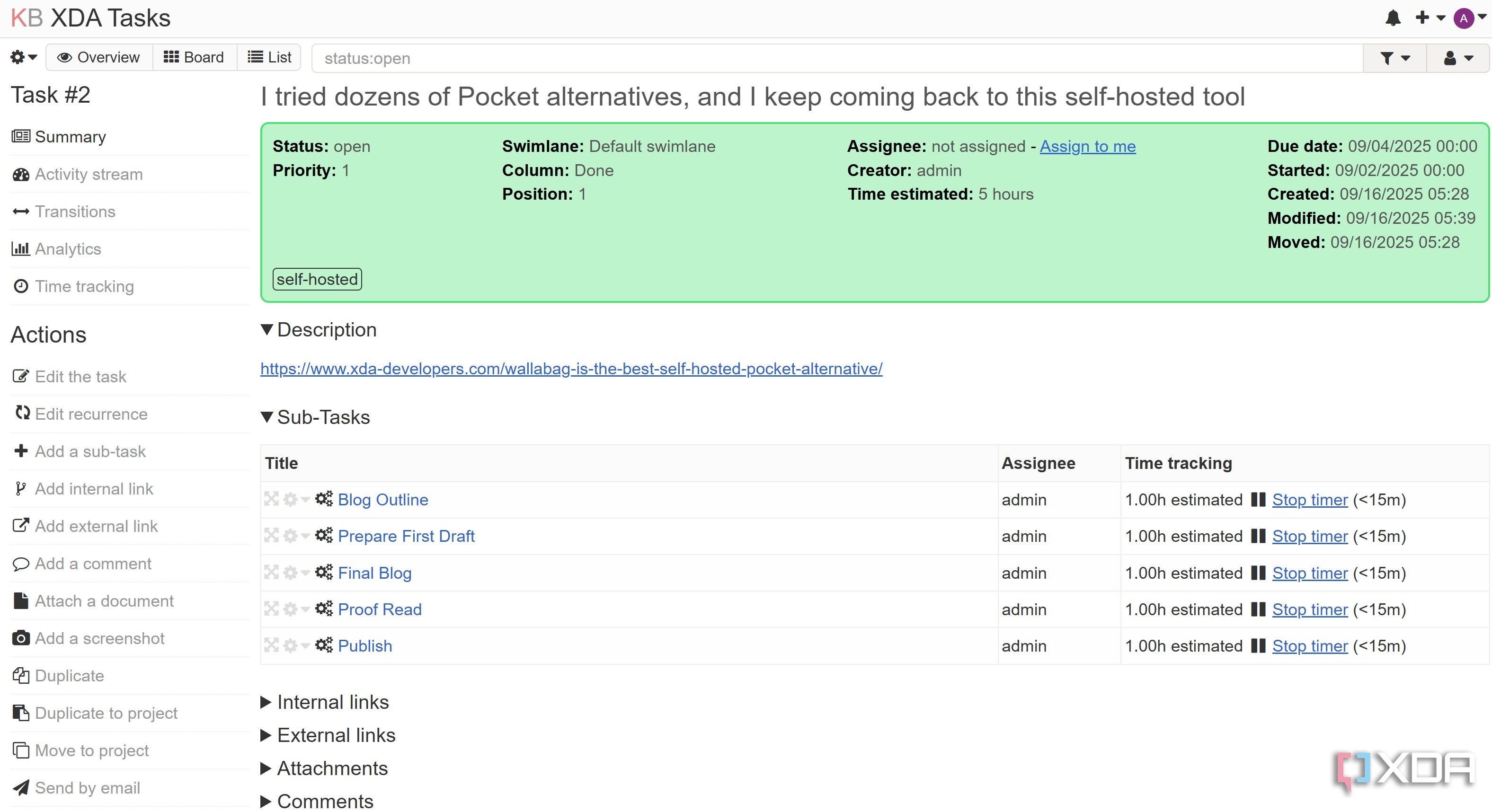 Sub tasks visible under tasks in Kanboard