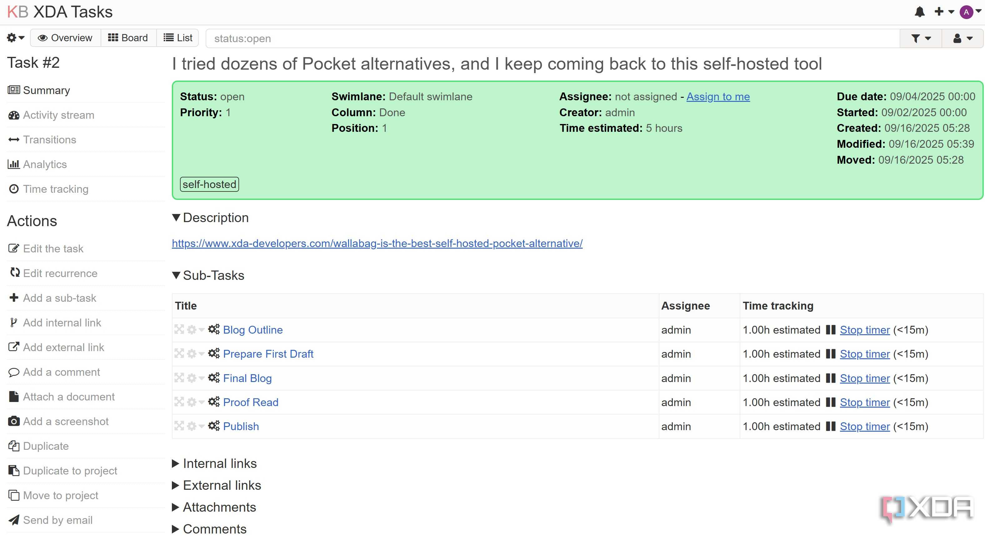 Sub tasks visible under tasks in Kanboard