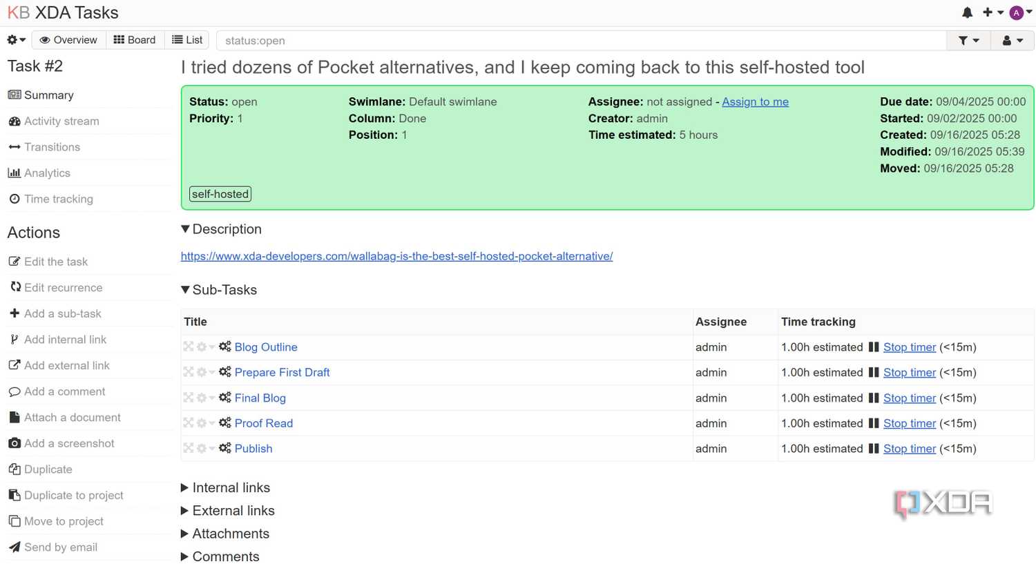 Sub tasks visible under tasks in Kanboard