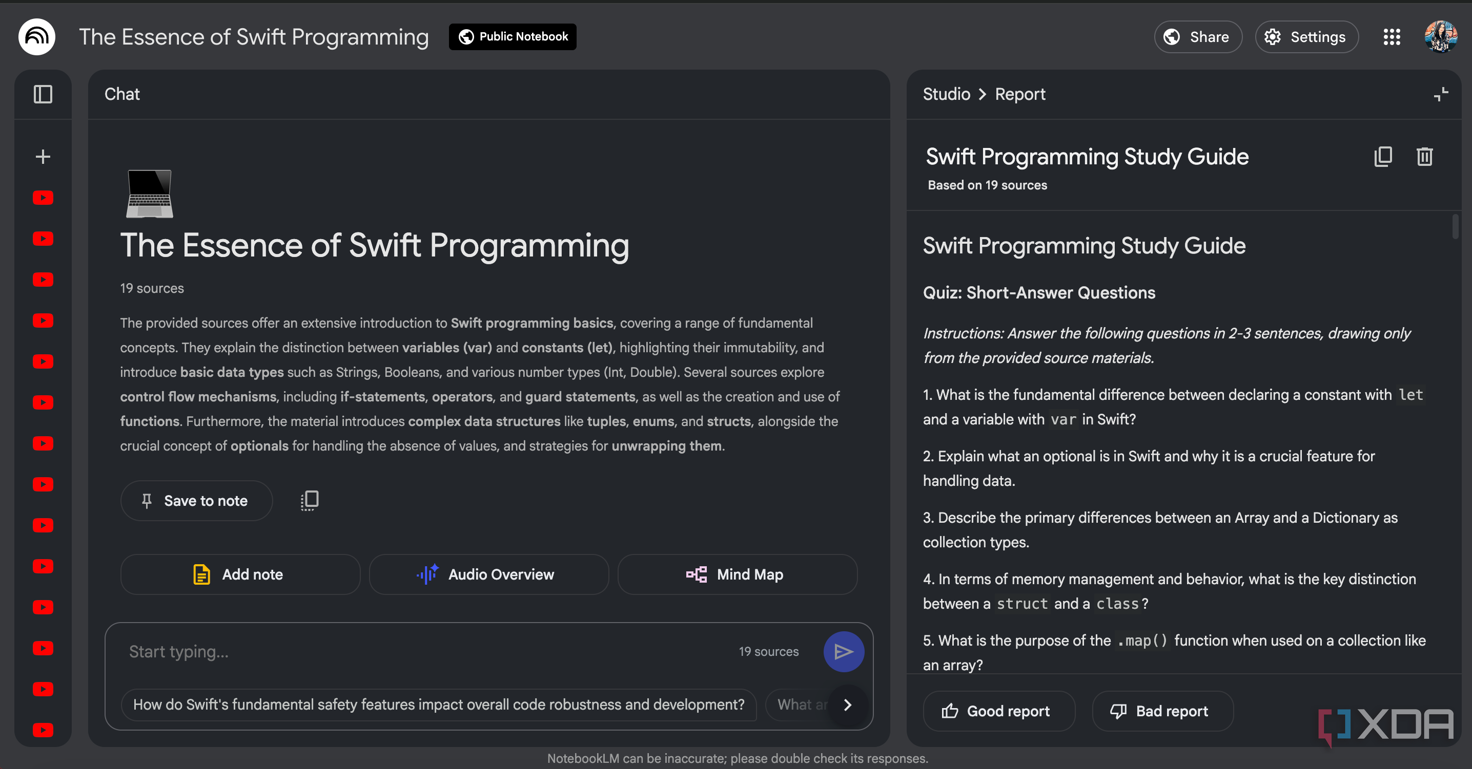 Swift Programming Study Guide format in NotebookLM