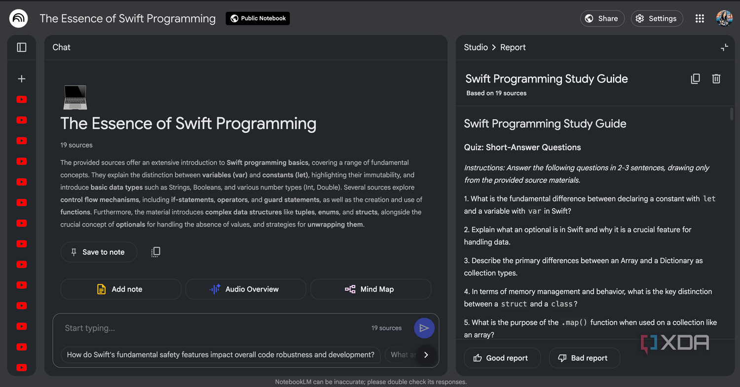 Swift Programming Study Guide format in NotebookLM