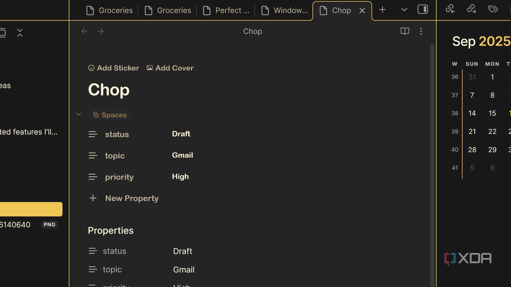 Obsidian tabs at the top