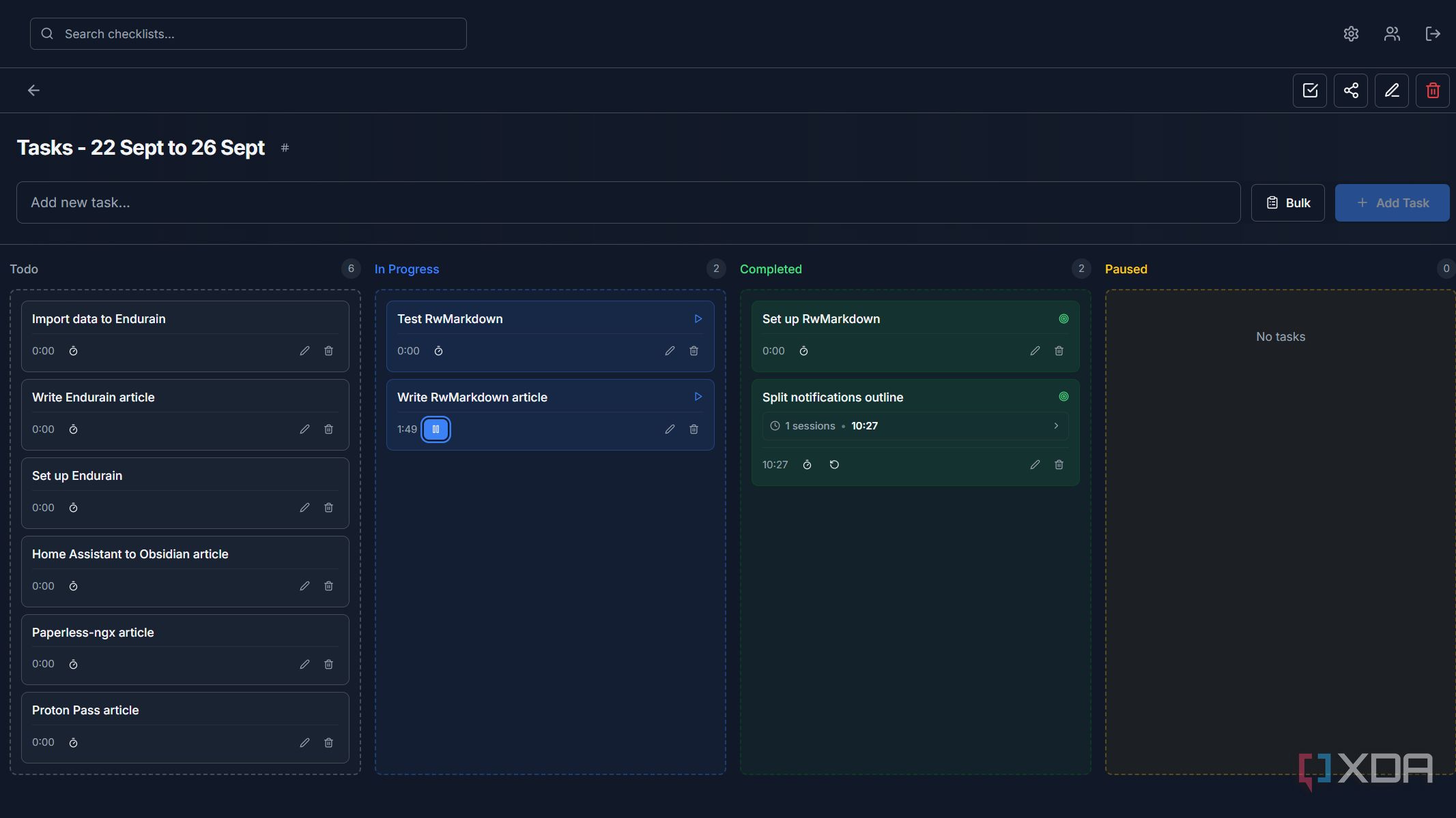 tasks kanban board in rwmarkable