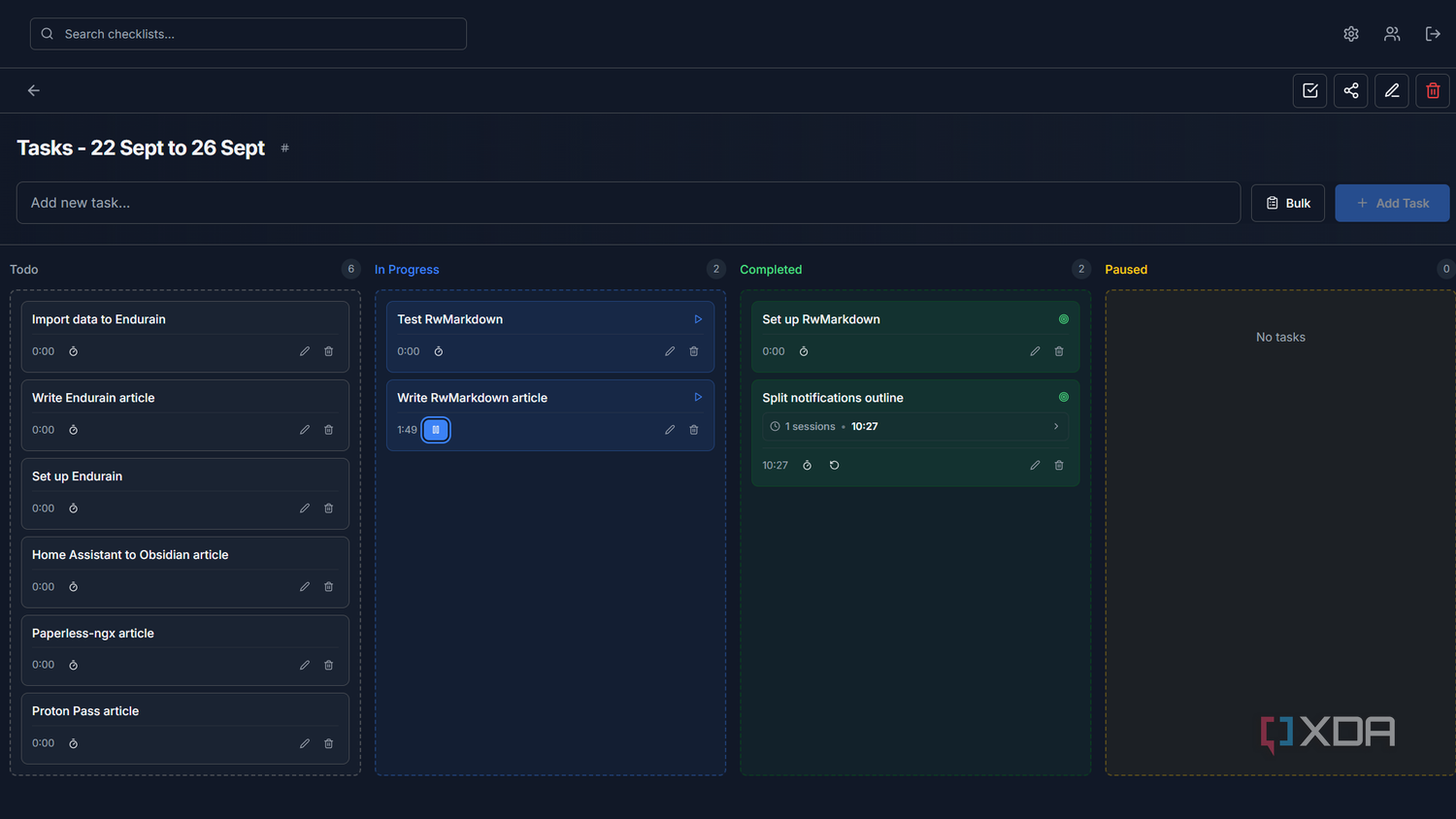 tasks kanban board in rwmarkable