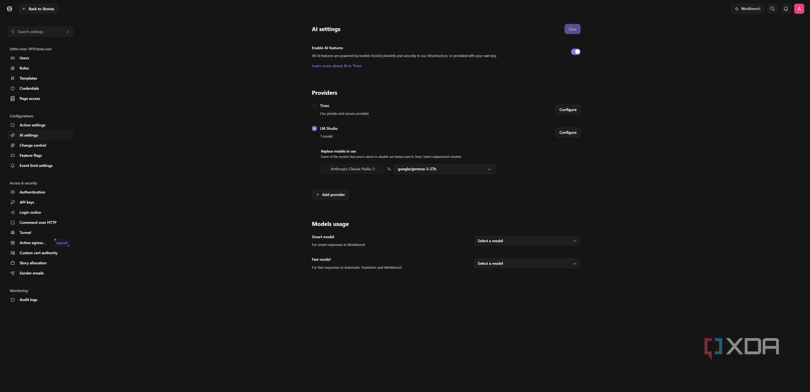 Tines connecting to my own self-hosted LM Studio LLM provider