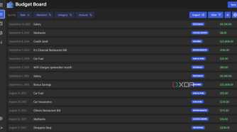 Transaction view in Budget Board