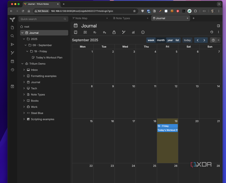 Trilium notes calendar