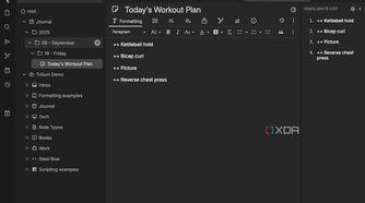 Trilium notes main page